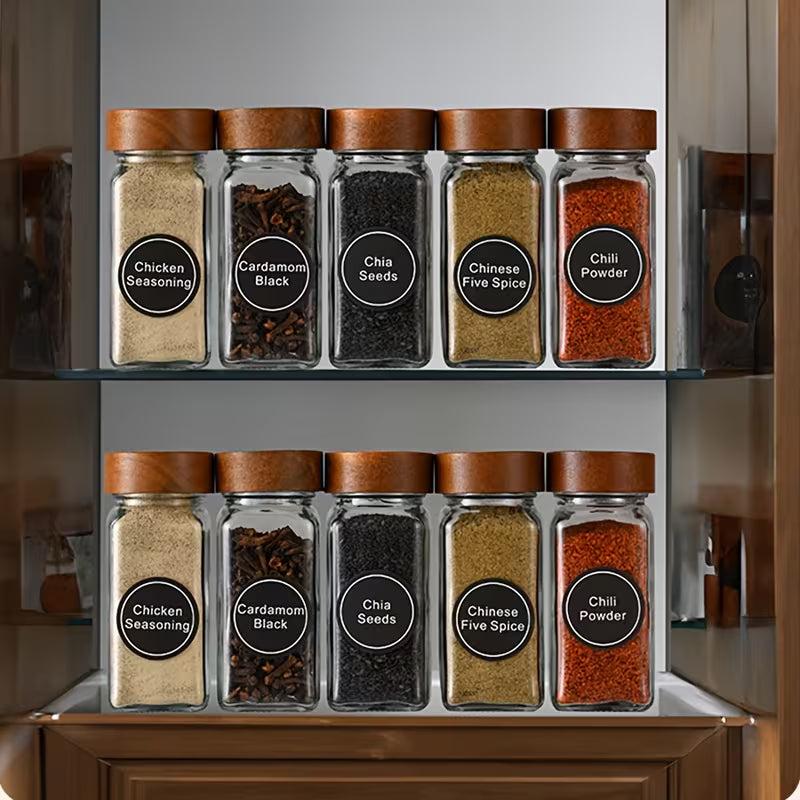 6/12/24/36pcs Acacia Wood Spice Shaker Set – Glass Salt & Pepper Jars
