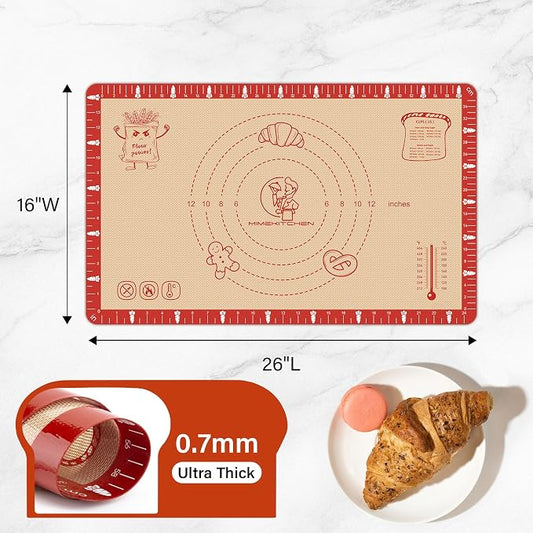 Extra Thick Silicone Baking Mat with Recipes, 26x16 Inch Nonstick Pastry Mat with Measurements