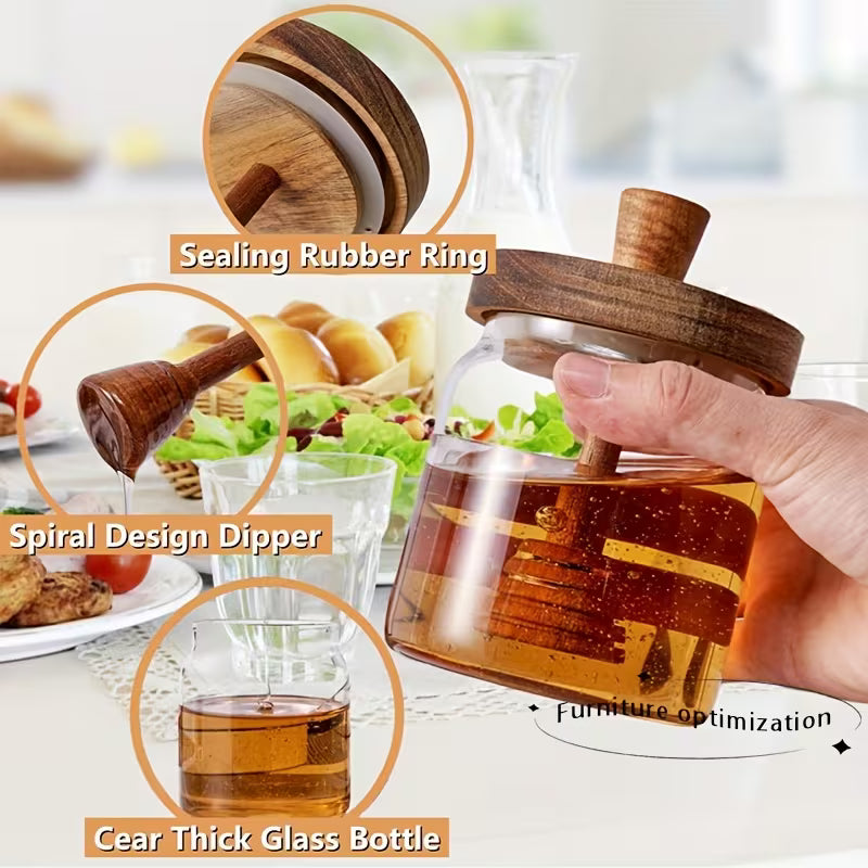 Glass Honey Jar – Wide-Mouth Honey & Syrup Dispenser