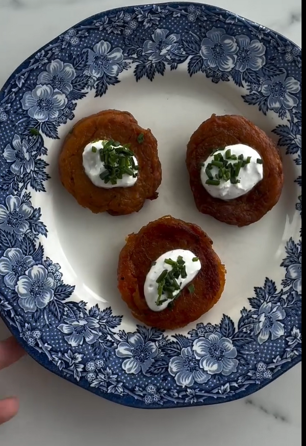 Drain on a rack and serve warm with chive goat-yogurt sour cream dip.