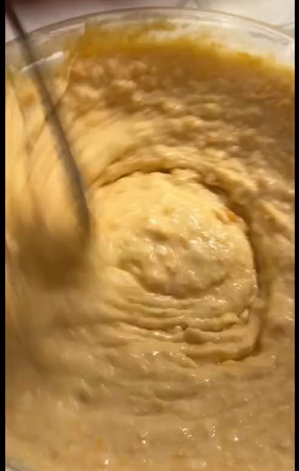 Pour into a greased pan and bake at 175°C (350°F) for 35 minutes.