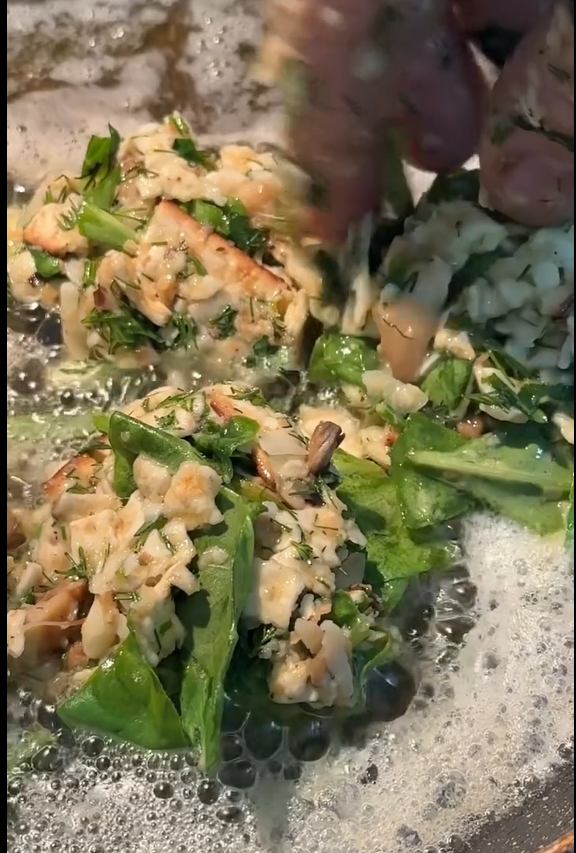 Heat olive oil or butter in a non-stick skillet over medium heat. Pour in the matzo brei mixture and flatten with a spatula.