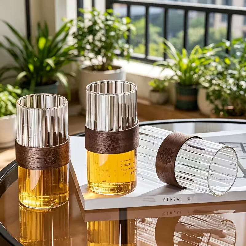 4/6pcs Ribbed Glass Cups – 380ml Water, Tea & Juice Cups