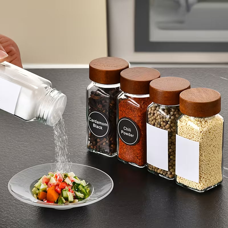 6/12/24/36pcs Acacia Wood Spice Shaker Set – Glass Salt & Pepper Jars