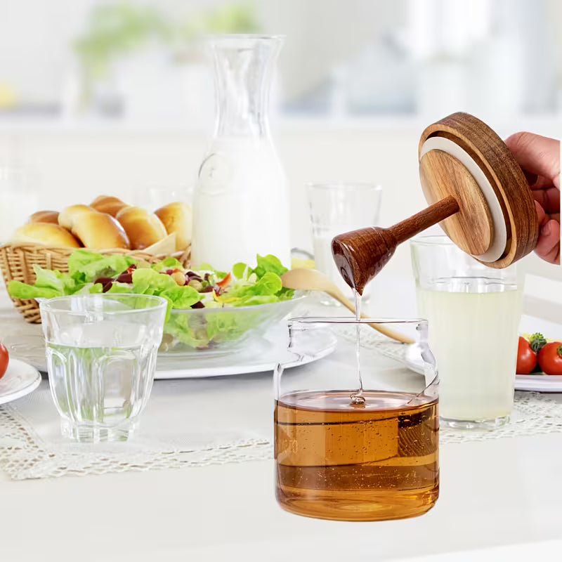Glass Honey Jar – Wide-Mouth Honey & Syrup Dispenser