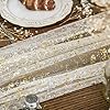 Beige Gold Gauze Table Runner 120 Inch with Glitter Foil