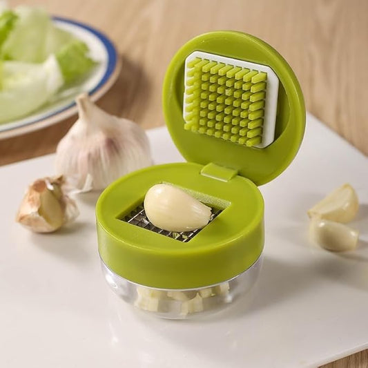 Manual Garlic Chopper with Container – Stainless Steel Garlic Mincer & Press