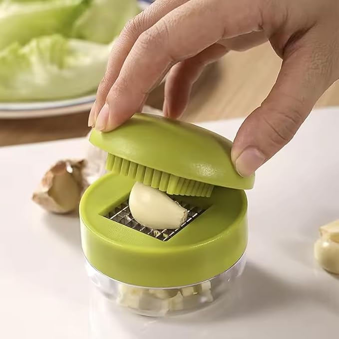Manual Garlic Chopper with Container – Stainless Steel Garlic Mincer & Press