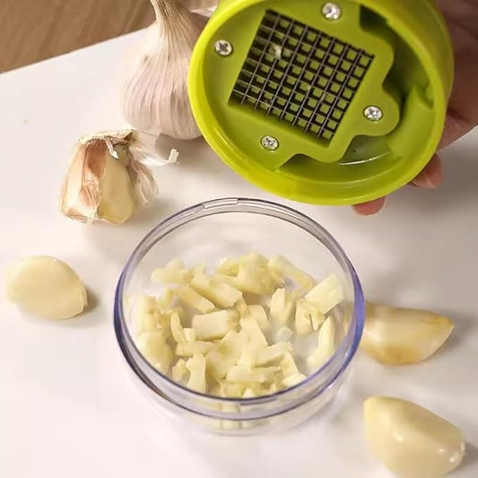 Manual Garlic Chopper with Container – Stainless Steel Garlic Mincer & Press