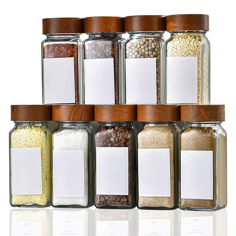 6/12/24/36pcs Acacia Wood Spice Shaker Set – Glass Salt & Pepper Jars
