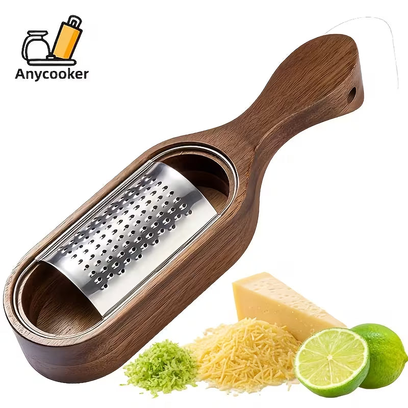 Stainless Steel Cheese Grater – Acacia Wood Handle Kitchen Gadget