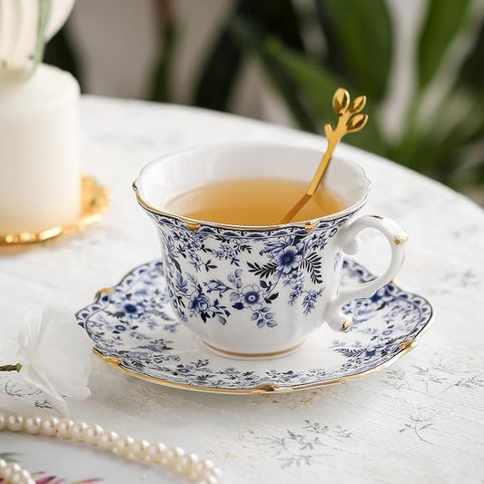 Vintage Bone China Tea Cup & Saucer Set – Country Roses, 3 Pieces