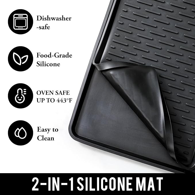 Caketime 2-in-1 Coffee Bar Mat | Silicone Dish Drying Rug for Kitchen Counter, Black