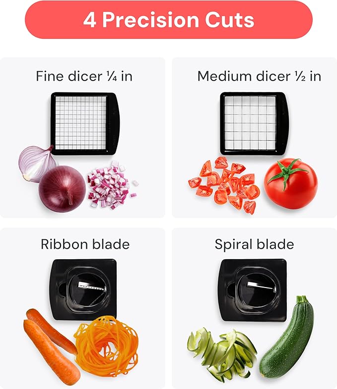 Fullstar Pro 4-in-1 Vegetable Chopper | Spiralizer, Onion & Fruit Cutter, White