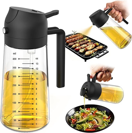 TrendPlain Glass Olive Oil Sprayer, 16oz | 2-in-1 Oil Dispenser Bottle, Black