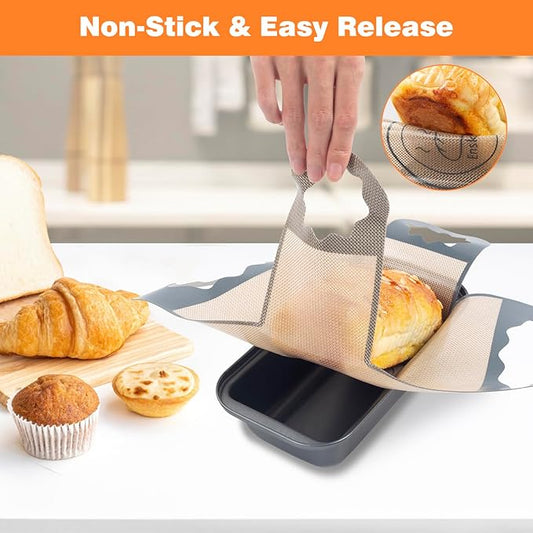 2PCS Silicone Bread Loaf Pan Liners – Reusable Nonstick Loaf Pan Lifters with 4 Handles