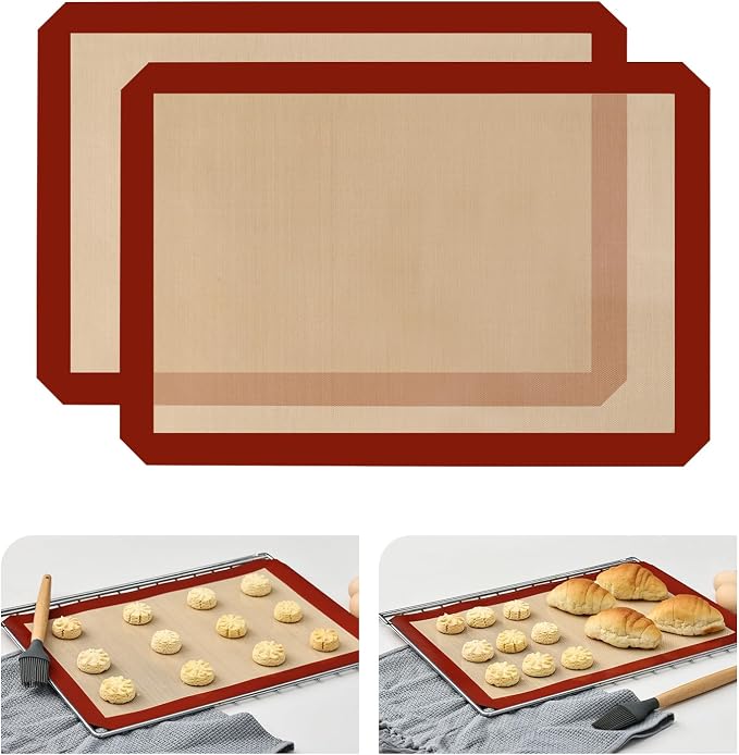 2-Pack Silicone Baking Mats, 16.5 x 11.6 Inch Reusable Nonstick Baking Sheets