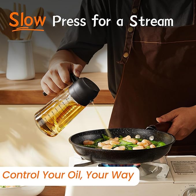 TrendPlain Glass Olive Oil Sprayer, 16oz | 2-in-1 Oil Dispenser Bottle, Black