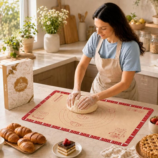 Extra Thick Silicone Baking Mat with Recipes, 26x16 Inch Nonstick Pastry Mat with Measurements