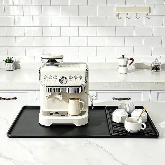 Caketime 2-in-1 Coffee Bar Mat | Silicone Dish Drying Rug for Kitchen Counter, Black