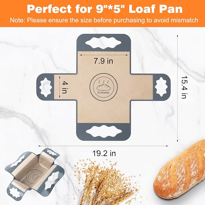 2PCS Silicone Bread Loaf Pan Liners – Reusable Nonstick Loaf Pan Lifters with 4 Handles