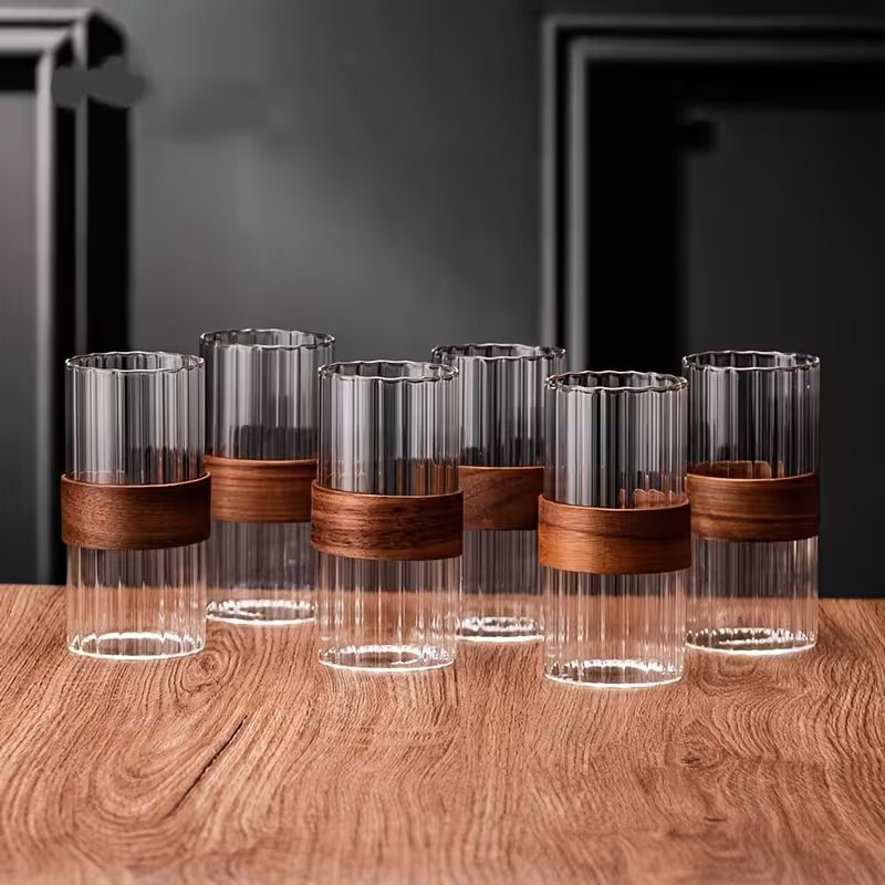 4/6pcs Ribbed Glass Cups – 380ml Water, Tea & Juice Cups
