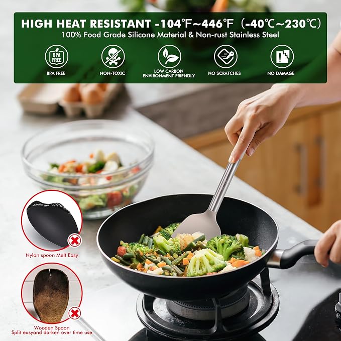 HOTEC 14PCS Silicone Cooking Utensil Set | Heat Resistant, BPA-Free, Stainless Steel Holder