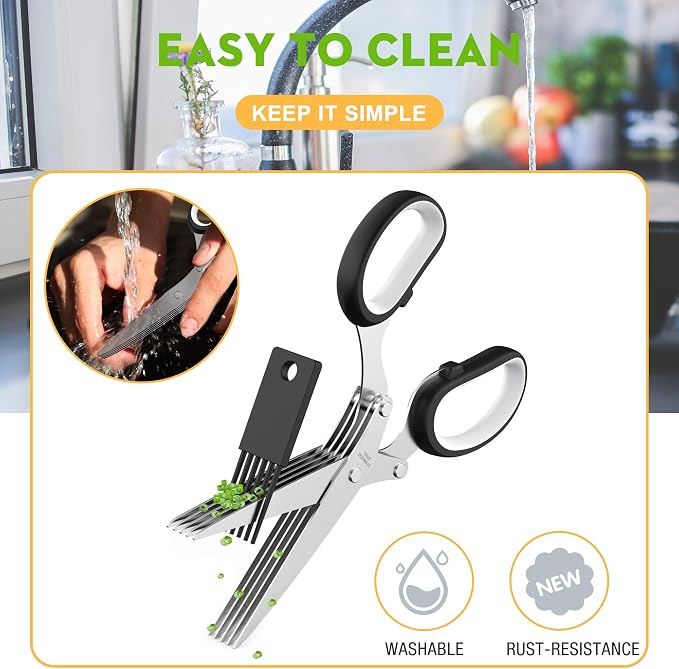 Herb Shears with 5 Blades | Stainless Steel Cutter for Basil, Parsley & Cilantro