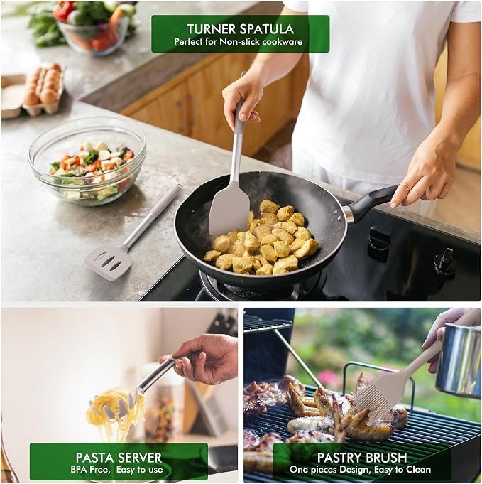 HOTEC 14PCS Silicone Cooking Utensil Set | Heat Resistant, BPA-Free, Stainless Steel Holder