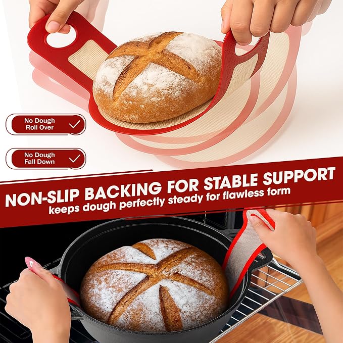 2PCS Silicone Bread Sling for Dutch Oven, Nonstick Reusable Baking Mats, Oval & Round