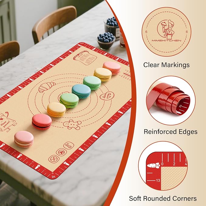 Extra Thick Silicone Baking Mat with Recipes, 26x16 Inch Nonstick Pastry Mat with Measurements