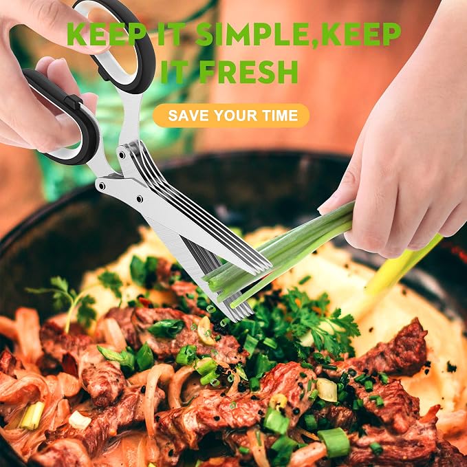 Herb Shears with 5 Blades | Stainless Steel Cutter for Basil, Parsley & Cilantro
