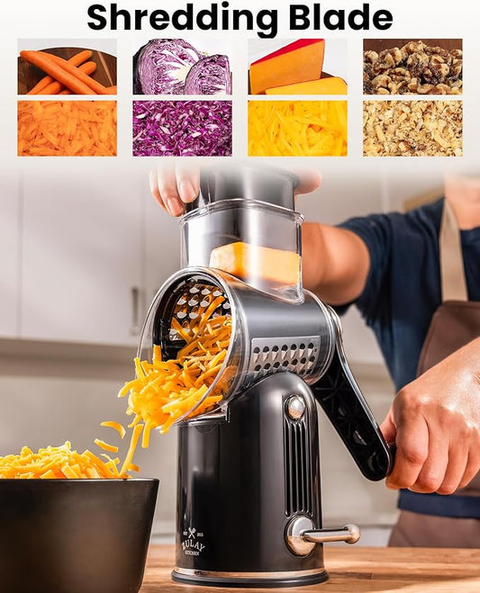 Zulay Kitchen Hand Crank Cheese Grater | 5-Blade Rotary Vegetable Slicer