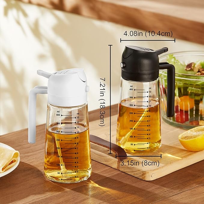 TrendPlain Glass Olive Oil Sprayer, 16oz | 2-in-1 Oil Dispenser Bottle, Black