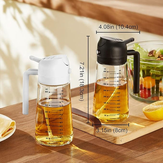 TrendPlain Glass Olive Oil Sprayer, 16oz | 2-in-1 Oil Dispenser Bottle, Black