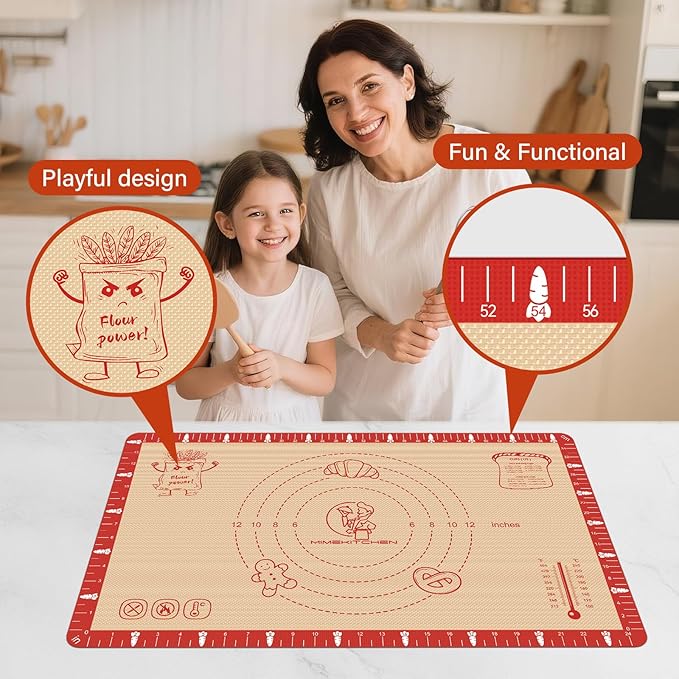Extra Thick Silicone Baking Mat with Recipes, 26x16 Inch Nonstick Pastry Mat with Measurements