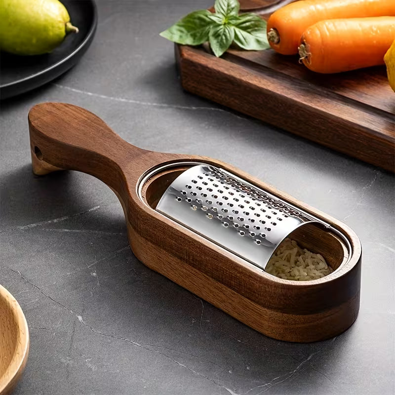 Stainless Steel Cheese Grater – Acacia Wood Handle Kitchen Gadget