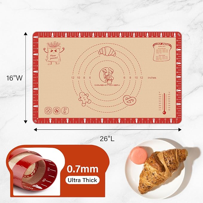 Extra Thick Silicone Baking Mat with Recipes, 26x16 Inch Nonstick Pastry Mat with Measurements