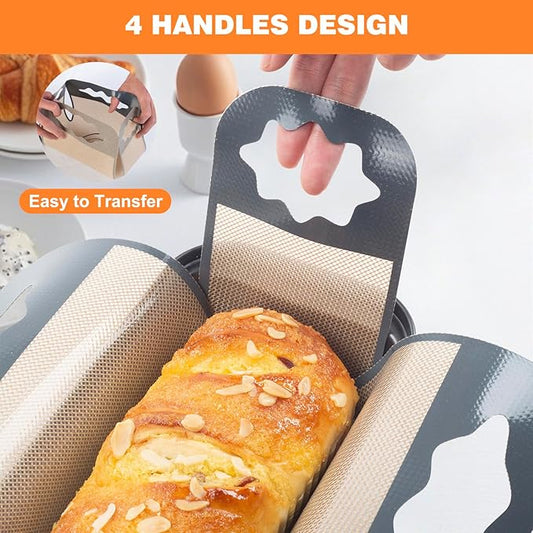 2PCS Silicone Bread Loaf Pan Liners – Reusable Nonstick Loaf Pan Lifters with 4 Handles