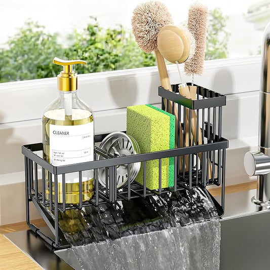 Cisily Stainless Steel Sink Organizer | Sponge Holder & Brush Holder with Drain Tray