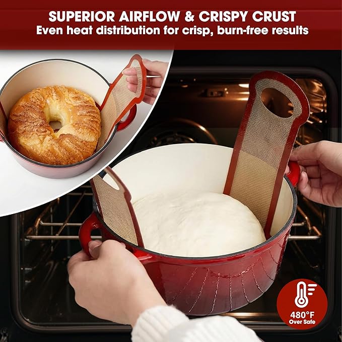2PCS Silicone Bread Sling for Dutch Oven, Nonstick Reusable Baking Mats, Oval & Round