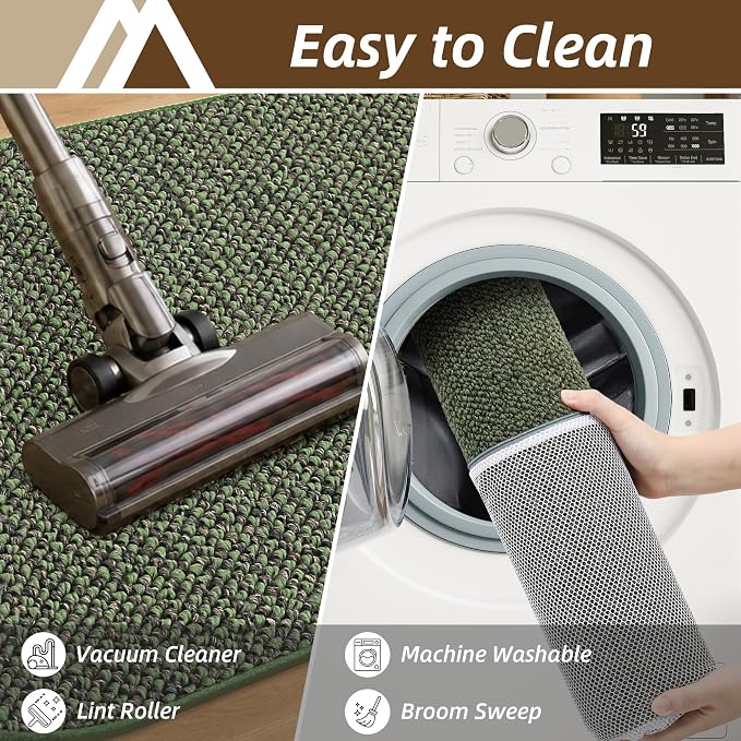 COSYHOMEER Half Moon Kitchen Mats | 2PCS Washable Non-Slip Sink Rugs, Green