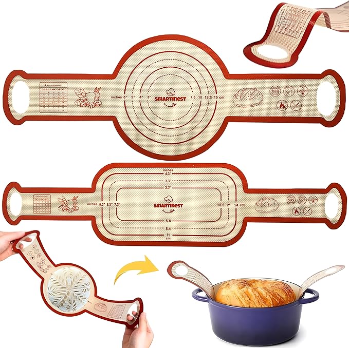 2PCS Silicone Bread Sling for Dutch Oven, Nonstick Reusable Baking Mats, Oval & Round