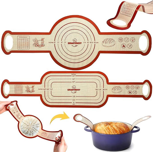 2PCS Silicone Bread Sling for Dutch Oven, Nonstick Reusable Baking Mats, Oval & Round