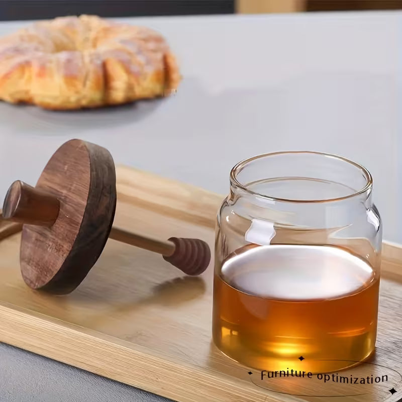 Glass Honey Jar – Wide-Mouth Honey & Syrup Dispenser