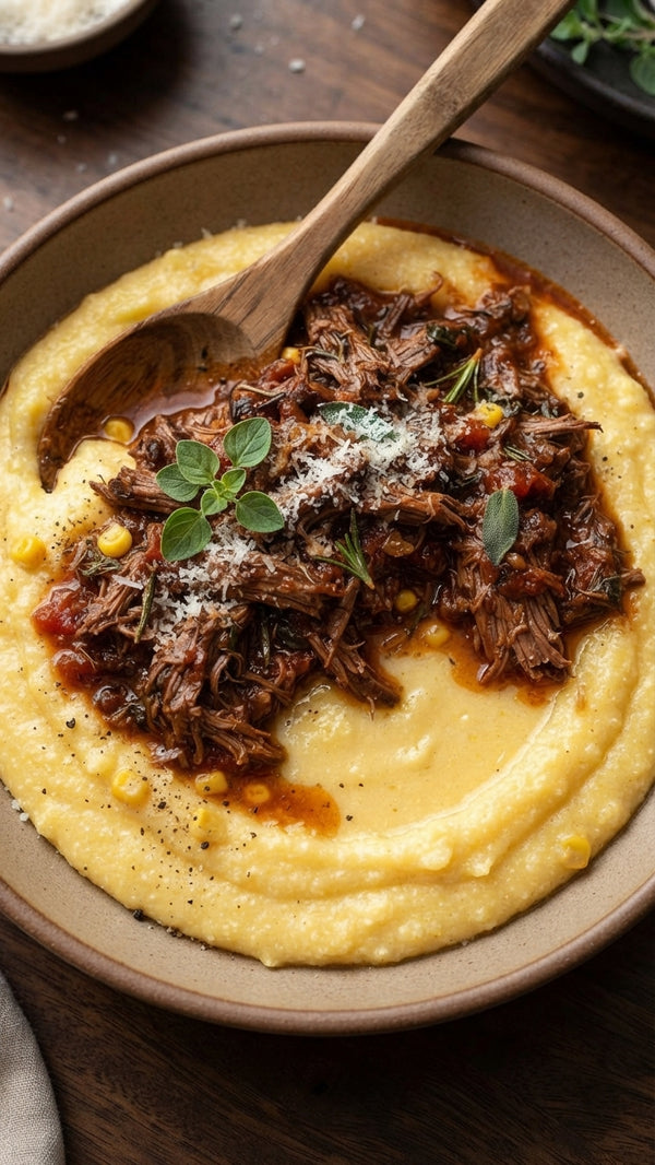 Velvety Corn Polenta with Slow Cooked Veal Ragu