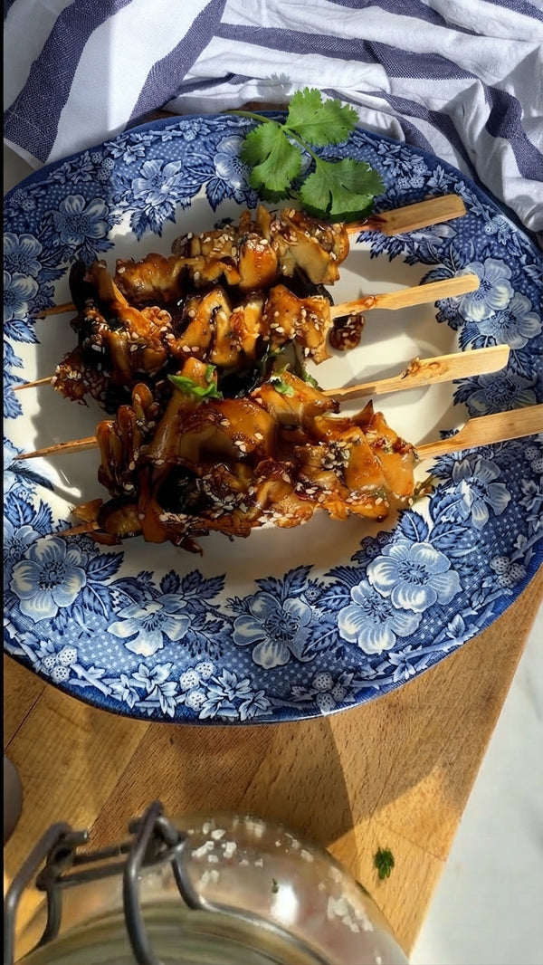 Juicy Asian King Oyster Mushroom Skewers