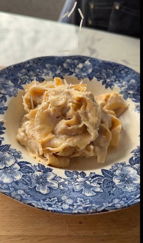 Fresh Pasta with Caramelized Onion Cream Sauce
