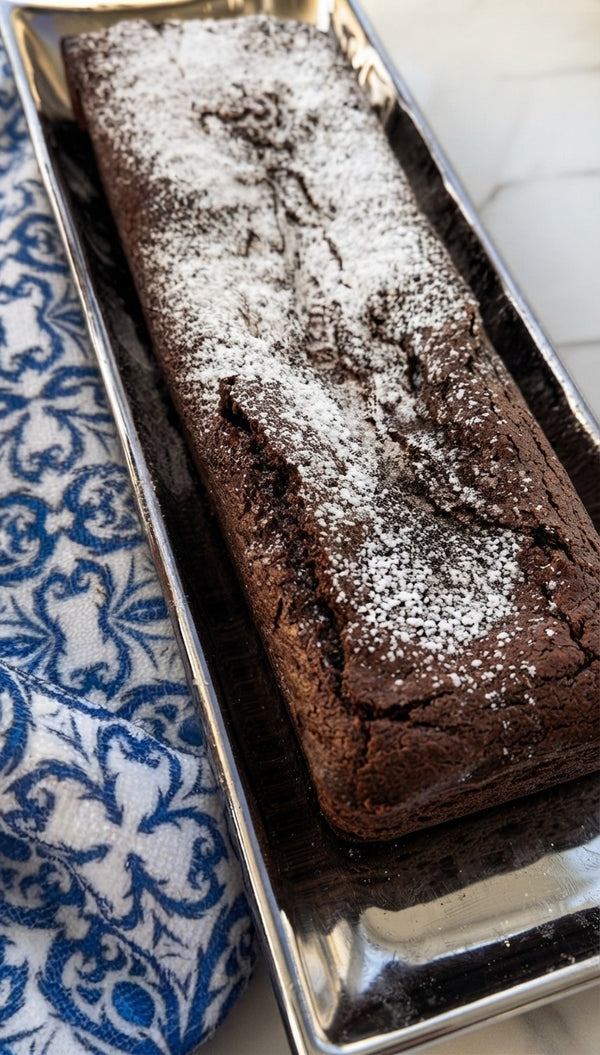 Bake until golden and cooked through, then dust the finished cake with powdered sugar before serving.