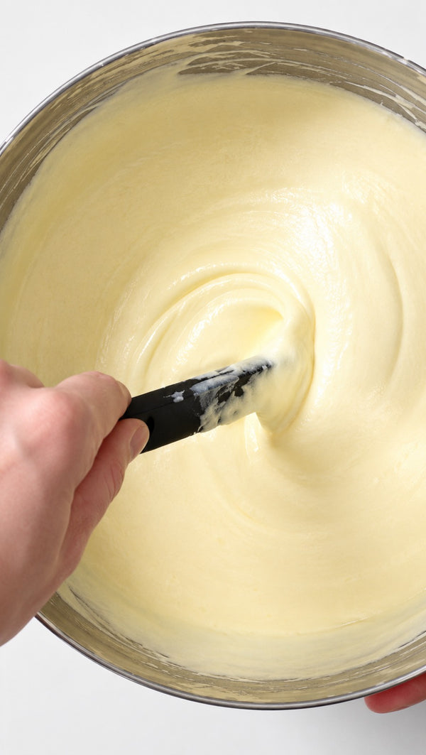Gently fold fresh blueberries into the prepared batter, distributing them evenly throughout the mixture.